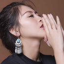Boho Gypsy Turquoise Feather Leaf Tassel Dangle Drop Earring Antique Silver