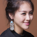 Boho Gypsy Turquoise Feather Leaf Tassel Dangle Drop Earring Antique Silver