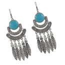 Boho Gypsy Turquoise Feather Leaf Tassel Dangle Drop Earring Antique Silver