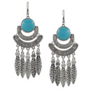 Boho Gypsy Turquoise Feather Leaf Tassel Dangle Drop Earring Antique Silver