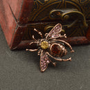 Vintage Red Bronze Plated Women Men Crystal Honey Bee Brooch Pin Jewelry