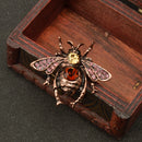 Vintage Red Bronze Plated Women Men Crystal Honey Bee Brooch Pin Jewelry