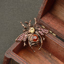 Vintage Red Bronze Plated Women Men Crystal Honey Bee Brooch Pin Jewelry