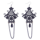 Women Gothic Victorian Black Lace Tassel Dangle Charms Hook Earrings Jewelry
