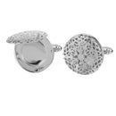 Mens Fashion Jewelry Cuff Links Silver Round Hollow Pattern Button Cufflinks