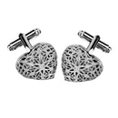 Mens Fashion Jewelry Cuff Links Silver Heart Hollow Pattern Button Cufflinks