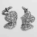 Mens Fashion Jewelry Cuff Links Silver Heart Hollow Pattern Button Cufflinks