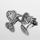 Mens Fashion Jewelry Cuff Links Silver Heart Hollow Pattern Button Cufflinks