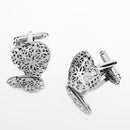 Mens Fashion Jewelry Cuff Links Silver Heart Hollow Pattern Button Cufflinks