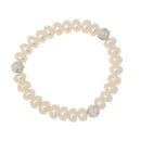 Handmade Natural Freshwater Pearl Bracelet Alloy Crystal Cuff Bangle 9-10mm