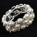 Ivory Pearl Crystal Wide Elastic Cuff Bracelet Bangle for Wedding Bride Girls