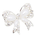 White Pearls Brooch Bow Crystal Fashion Jewelry Pin for Women Dress Wedding