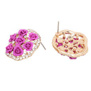 Women Jewelry Roseleaf Stud Earrings Antique Rhinestone Round Shape Earrings