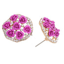 Women Jewelry Roseleaf Stud Earrings Antique Rhinestone Round Shape Earrings
