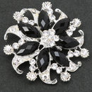 Fashion Jewelry Crystal Floral Brooch Pin Black and Silver