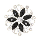 Fashion Jewelry Crystal Floral Brooch Pin Black and Silver