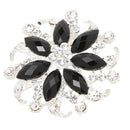 Fashion Jewelry Crystal Floral Brooch Pin Black and Silver