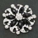 Fashion Jewelry Crystal Floral Brooch Pin Black and Silver