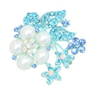 Blue Rhinestone Crystal Faux Pearl Wedding Bridal Bouquet Flower Brooch Pin for Women Girls
