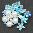 Blue Rhinestone Crystal Faux Pearl Wedding Bridal Bouquet Flower Brooch Pin for Women Girls