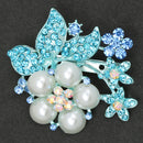 Blue Rhinestone Crystal Faux Pearl Wedding Bridal Bouquet Flower Brooch Pin for Women Girls