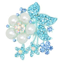 Blue Rhinestone Crystal Faux Pearl Wedding Bridal Bouquet Flower Brooch Pin for Women Girls