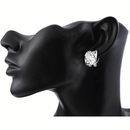 Enamel Flower Ear Stud Shiny Silver Stone Hook Earrings