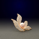 Elegant Leaf Brooch Jewellery Gold Crystal Rhinestone Faux Pearl Brooch Pin for Women