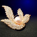 Elegant Leaf Brooch Jewellery Gold Crystal Rhinestone Faux Pearl Brooch Pin for Women