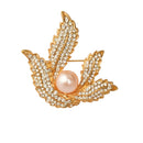 Elegant Leaf Brooch Jewellery Gold Crystal Rhinestone Faux Pearl Brooch Pin for Women