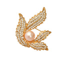 Elegant Leaf Brooch Jewellery Gold Crystal Rhinestone Faux Pearl Brooch Pin for Women