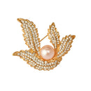 Elegant Leaf Brooch Jewellery Gold Crystal Rhinestone Faux Pearl Brooch Pin for Women