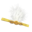 White Feather Gold Flapper Headband 1920s Great Gatsby Wedding Headpiece