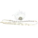 White Feather Silver Flapper Headband 1920s 30s Fancy Dress Bridal Hairband