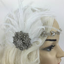 White Feather Silver Flapper Headband 1920s 30s Fancy Dress Bridal Hairband