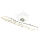 White Feather Silver Flapper Headband 1920s 30s Fancy Dress Bridal Hairband