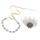 White Feather Silver Flapper Headband 1920s 30s Fancy Dress Bridal Hairband