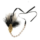 Gold Crystal Flapper Feather Headband 1920s Fancy Dress Charleston Bowband