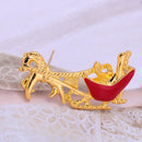 Gold Christmas Cart Shape Women Jewelry Clothing Suit Accessory Brooch Pin