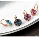Women Jewellry Crystal Rose Gold Round Pink Rhinestone Cube Stud Earrings