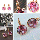 Women Jewellry Crystal Rose Gold Round Pink Rhinestone Cube Stud Earrings