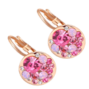 Women Jewellry Crystal Rose Gold Round Pink Rhinestone Cube Stud Earrings