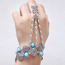 Boho Lady Jewelry Coins Tassel Antique Carved Flower Finger Bangle Bracelet