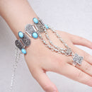 Boho Lady Jewelry Coins Tassel Antique Carved Flower Finger Bangle Bracelet