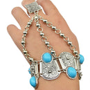 Boho Lady Jewelry Coins Tassel Antique Carved Flower Finger Bangle Bracelet