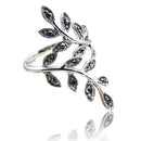 Vintage Punk Crystal Leaves Vine Long Finger Ring Jewelry Girl Women-Silver