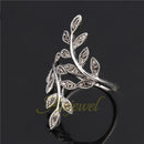 Vintage Punk Crystal Leaves Vine Long Finger Ring Jewelry Girl Women-Silver