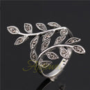 Vintage Punk Crystal Leaves Vine Long Finger Ring Jewelry Girl Women-Silver