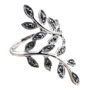 Vintage Punk Crystal Leaves Vine Long Finger Ring Jewelry Girl Women-Silver