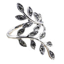 Vintage Punk Crystal Leaves Vine Long Finger Ring Jewelry Girl Women-Silver